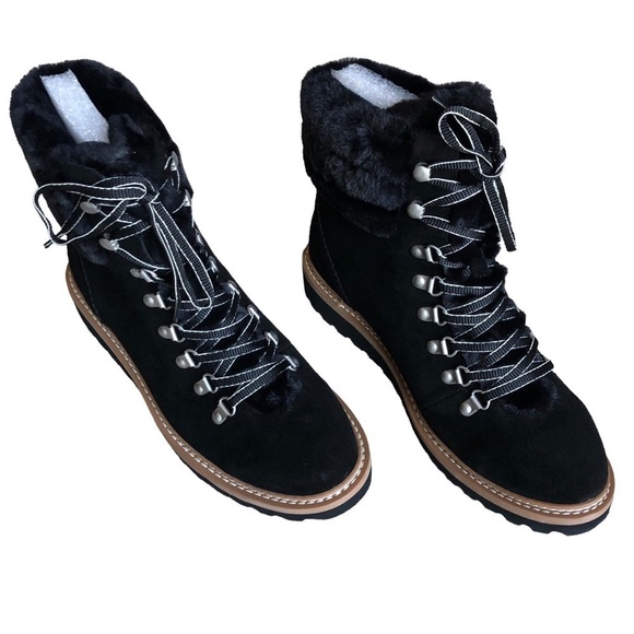 Splendid NWT Evita Lace Up Suede Faux Fur Trim Winter Boot Black Size 10 - Picture 7 of 15